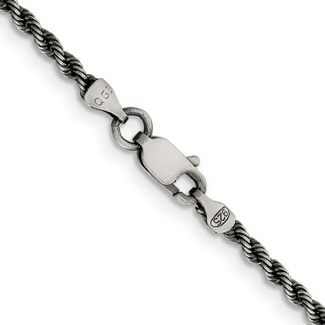 925 White Gold 2.3 mm Rope Chain Necklace, Solid alternate angle