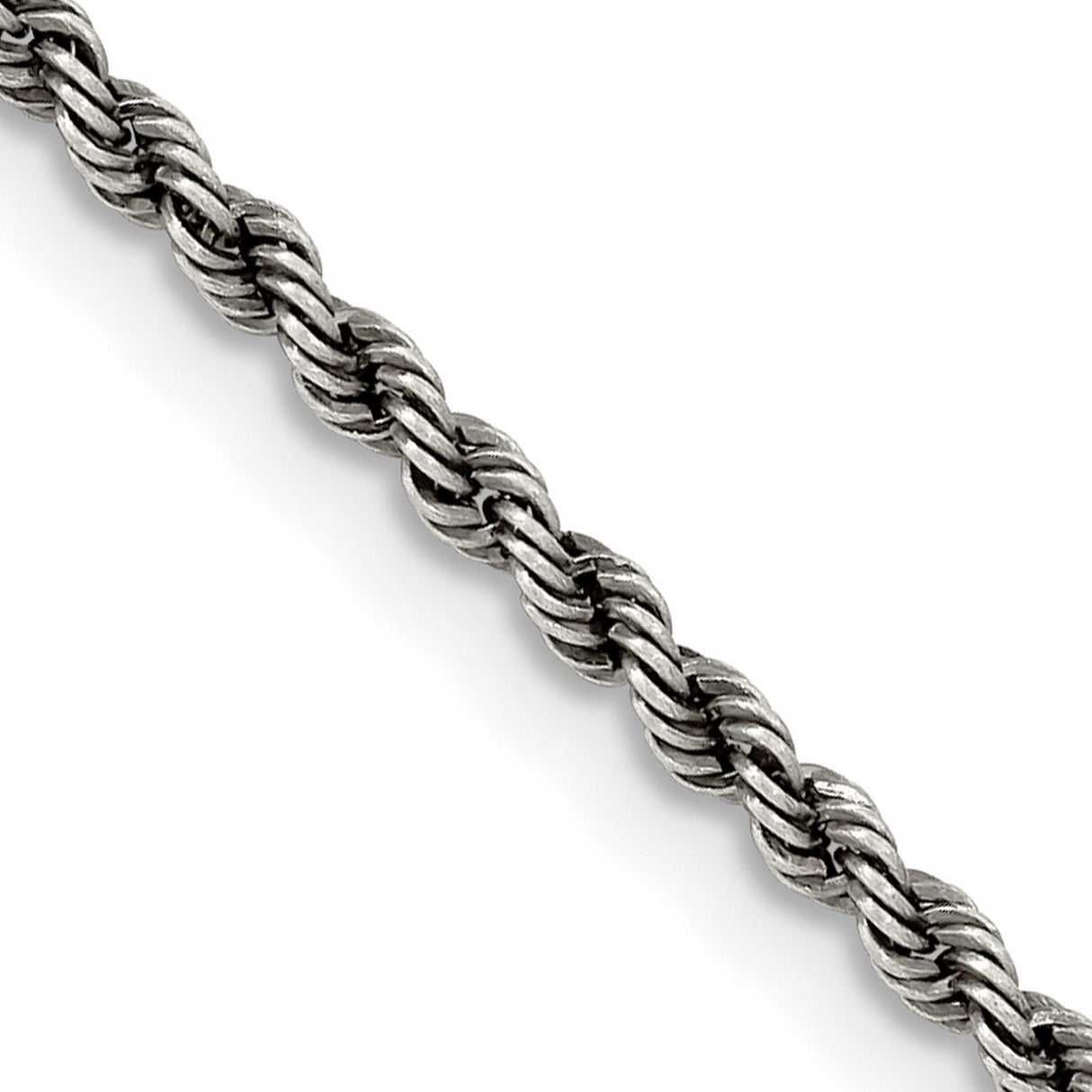 925 White Gold 2.3 mm Rope Chain Necklace, Solid detail view