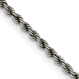 925 White Gold 2.3 mm Rope Chain Necklace, Solid detail view