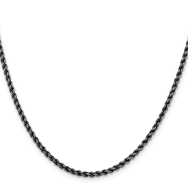 925 White Gold 2.9 mm Rope Chain Necklace, Solid