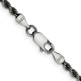 925 White Gold 2.9 mm Rope Chain Necklace, Solid alternate angle