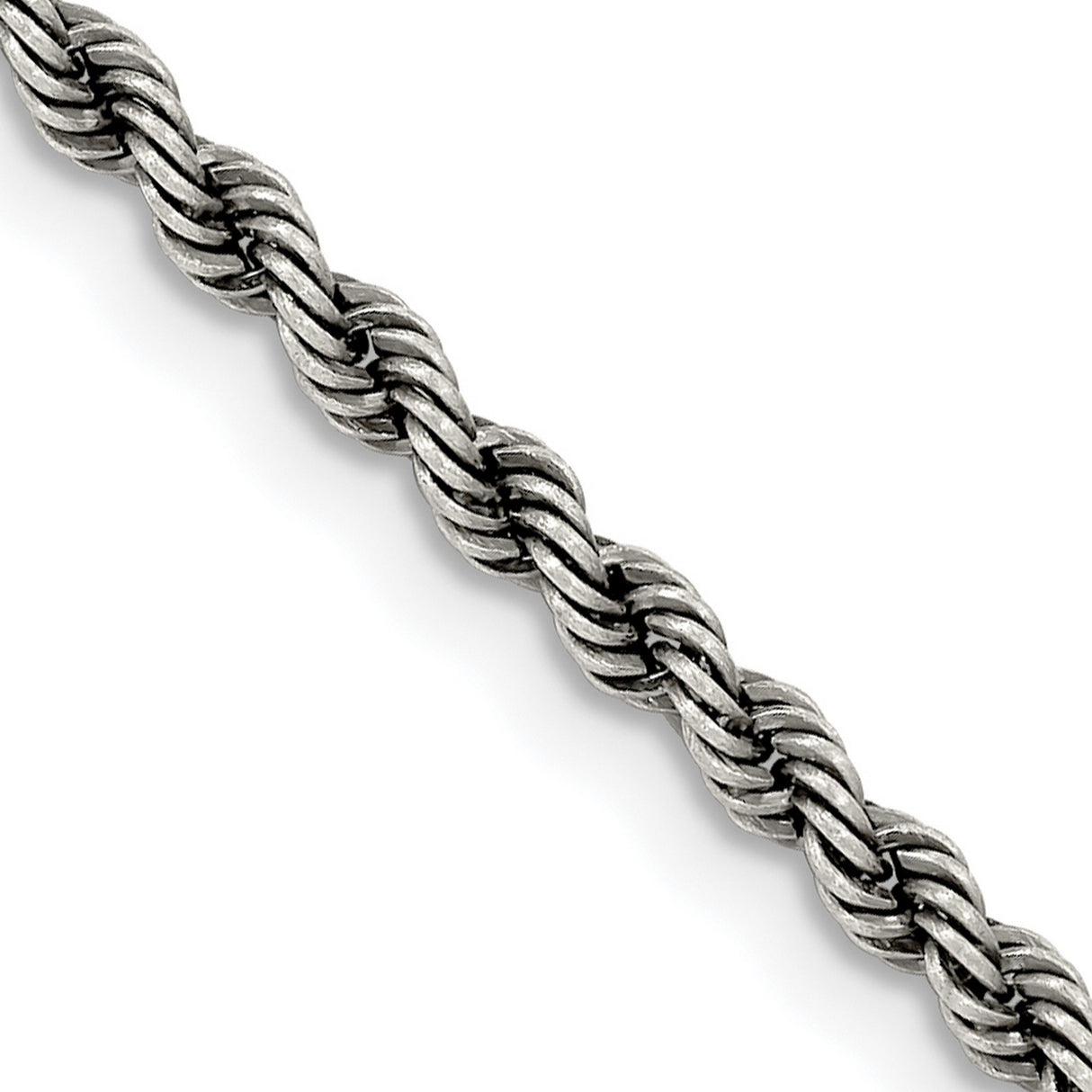 925 White Gold 2.9 mm Rope Chain Necklace, Solid detail view