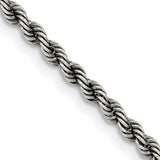 925 White Gold 2.9 mm Rope Chain Necklace, Solid detail view
