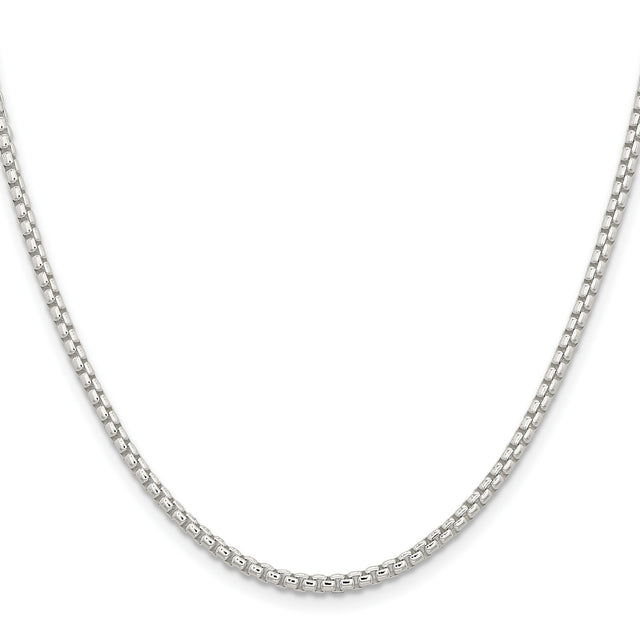 925 White Gold 2.6 mm Box Chain Necklace, Polished