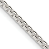 925 White Gold 2.6 mm Box Chain Necklace, Polished detail view