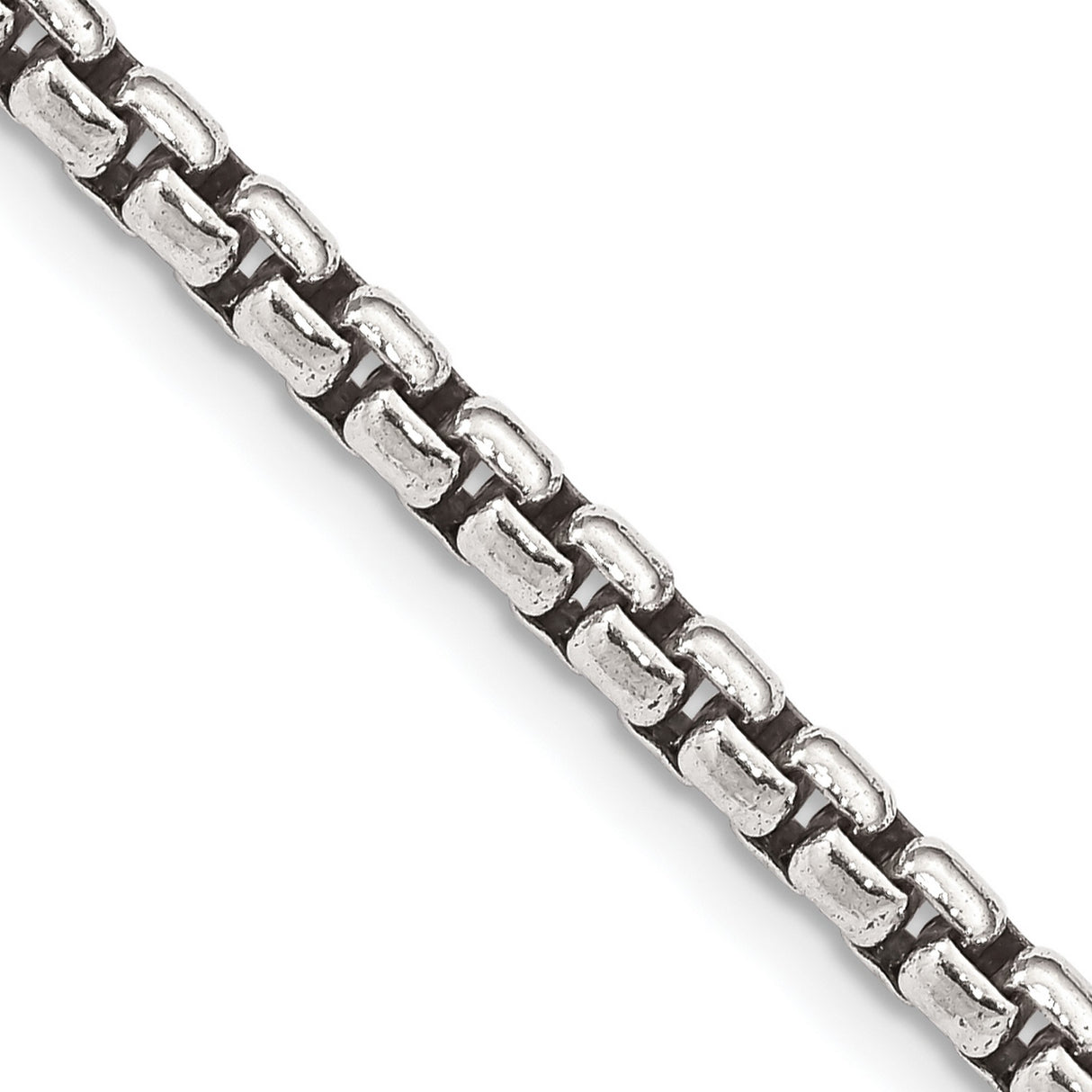 925 White Gold 3.6 mm Box Chain Necklace, Solid detail view