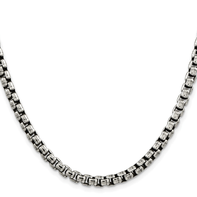 925 White Gold 5.2 mm Box Chain Necklace, Solid