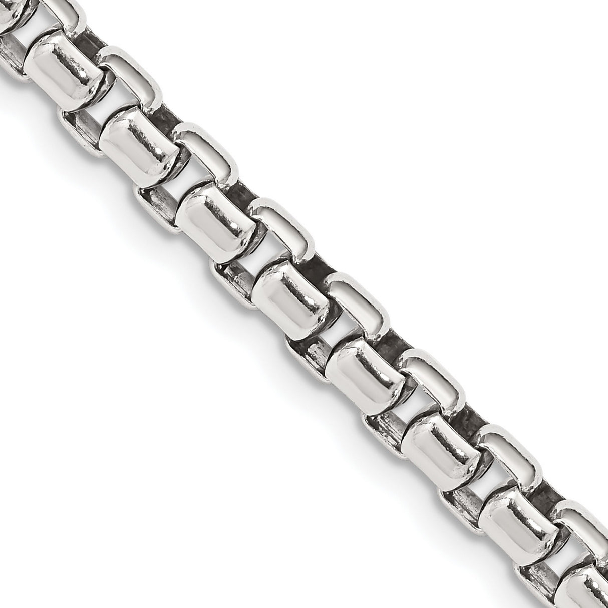 925 White Gold 5.2 mm Box Chain Necklace, Solid detail view