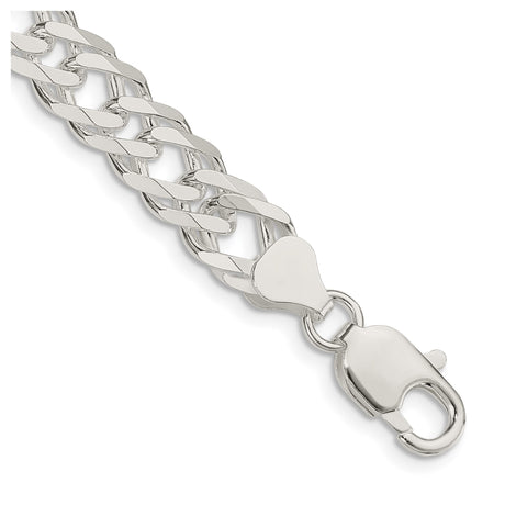 925 White Gold 7.75 mm Curb Chain Bracelet, Polished shown for scale