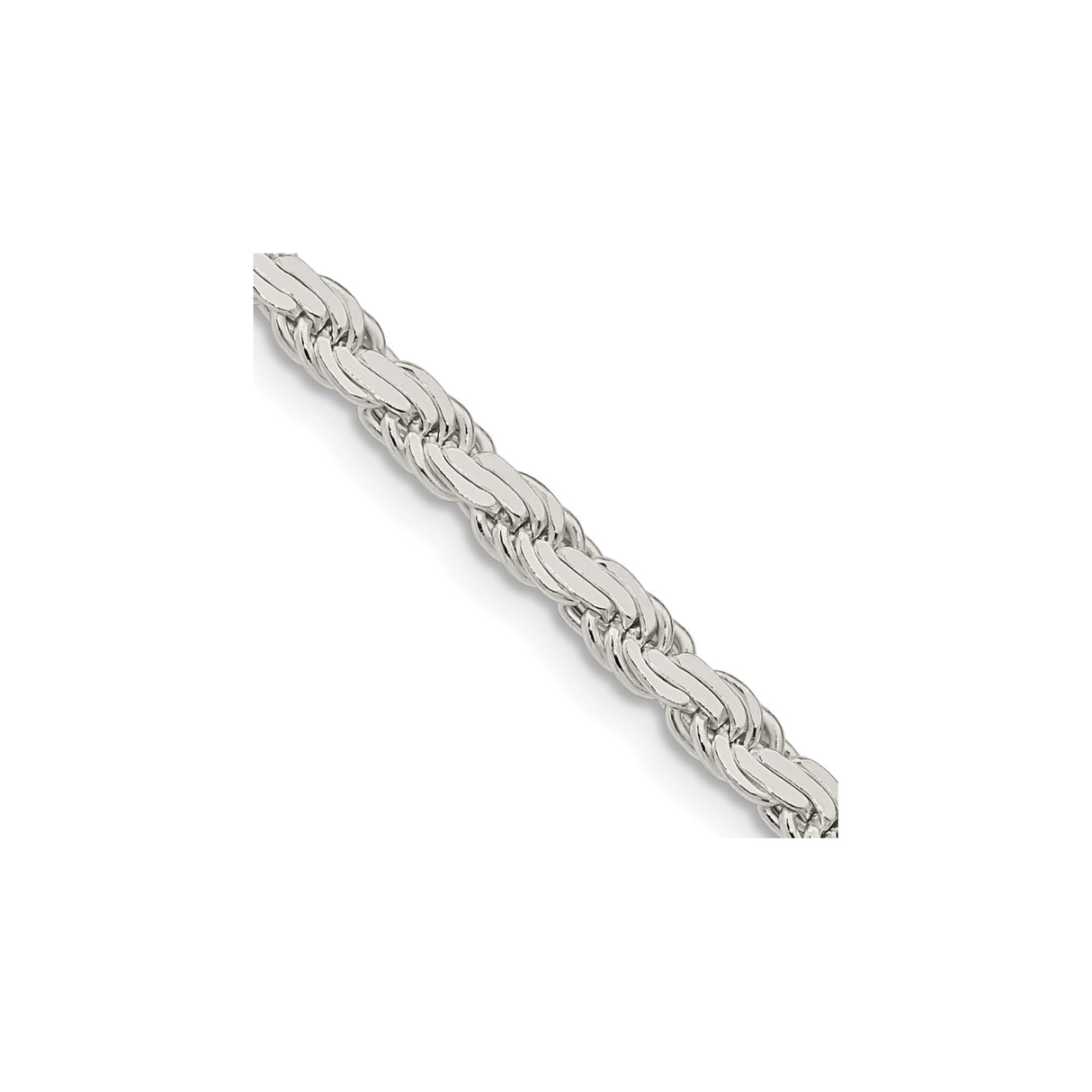 925 White Gold 3.65 mm Rope Chain Necklace, Polished detail view