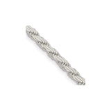 925 White Gold 3.65 mm Rope Chain Necklace, Polished detail view