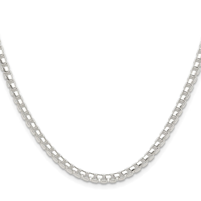 925 White Gold 4 mm Box Chain Necklace, Polished