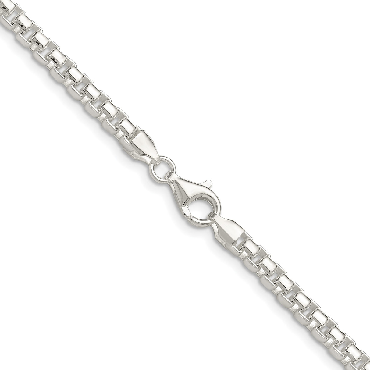 925 White Gold 4 mm Box Chain Necklace, Polished alternate angle