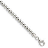 925 White Gold 4 mm Box Chain Bracelet, Polished shown for scale