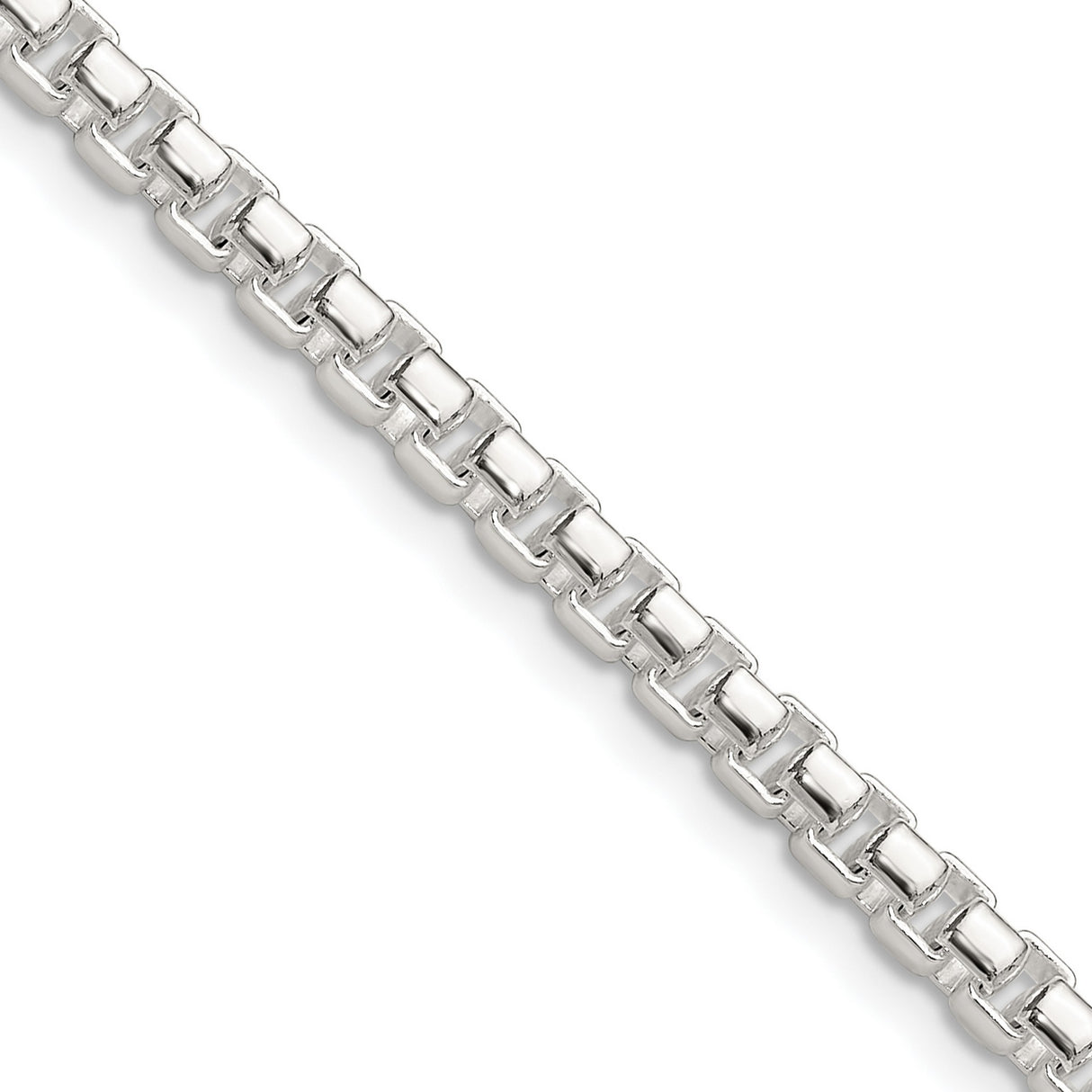 925 White Gold 4 mm Box Chain Necklace, Polished detail view