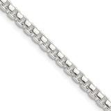 925 White Gold 4 mm Box Chain Necklace, Polished detail view
