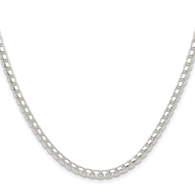 925 White Gold 4 mm Box Chain Necklace, Polished