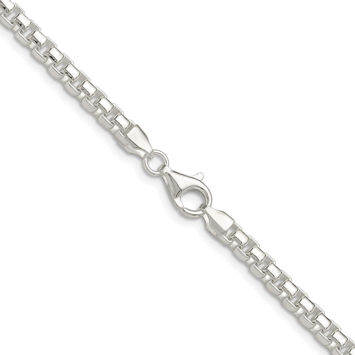925 White Gold 4 mm Box Chain Necklace, Polished alternate angle