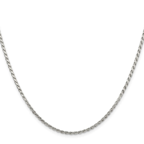 925 White Gold 2.25 mm Rope Chain Necklace, Polished