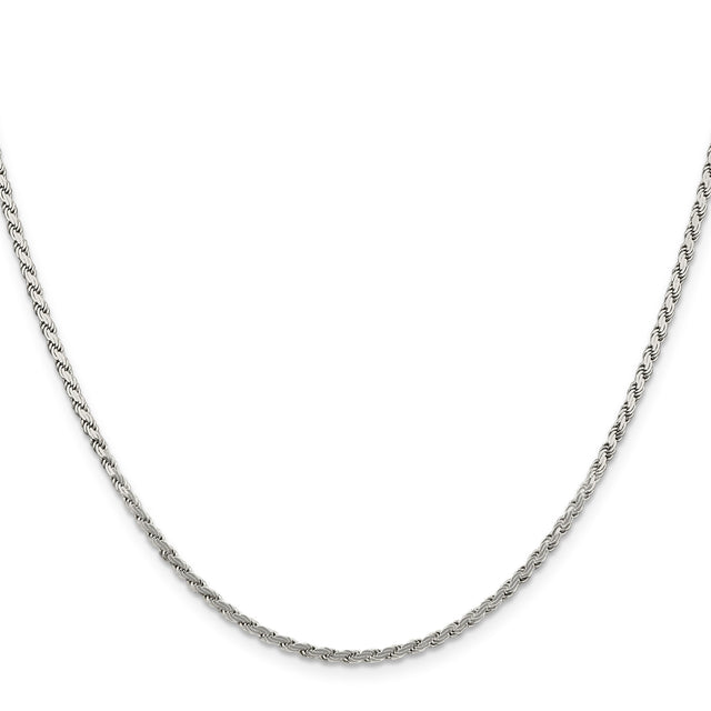 925 White Gold 2.25 mm Rope Chain Necklace, Polished