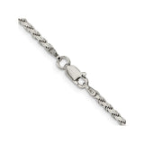 925 White Gold 2.25 mm Rope Chain Necklace, Polished alternate angle