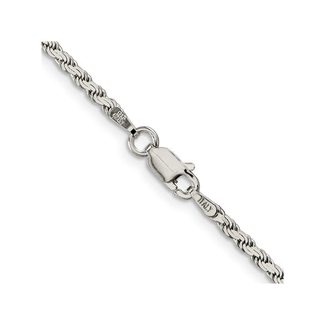 925 White Gold 2.25 mm Rope Chain Necklace, Polished alternate angle