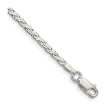 925 White Gold 2.25 mm Rope Chain Bracelet, Polished shown for scale