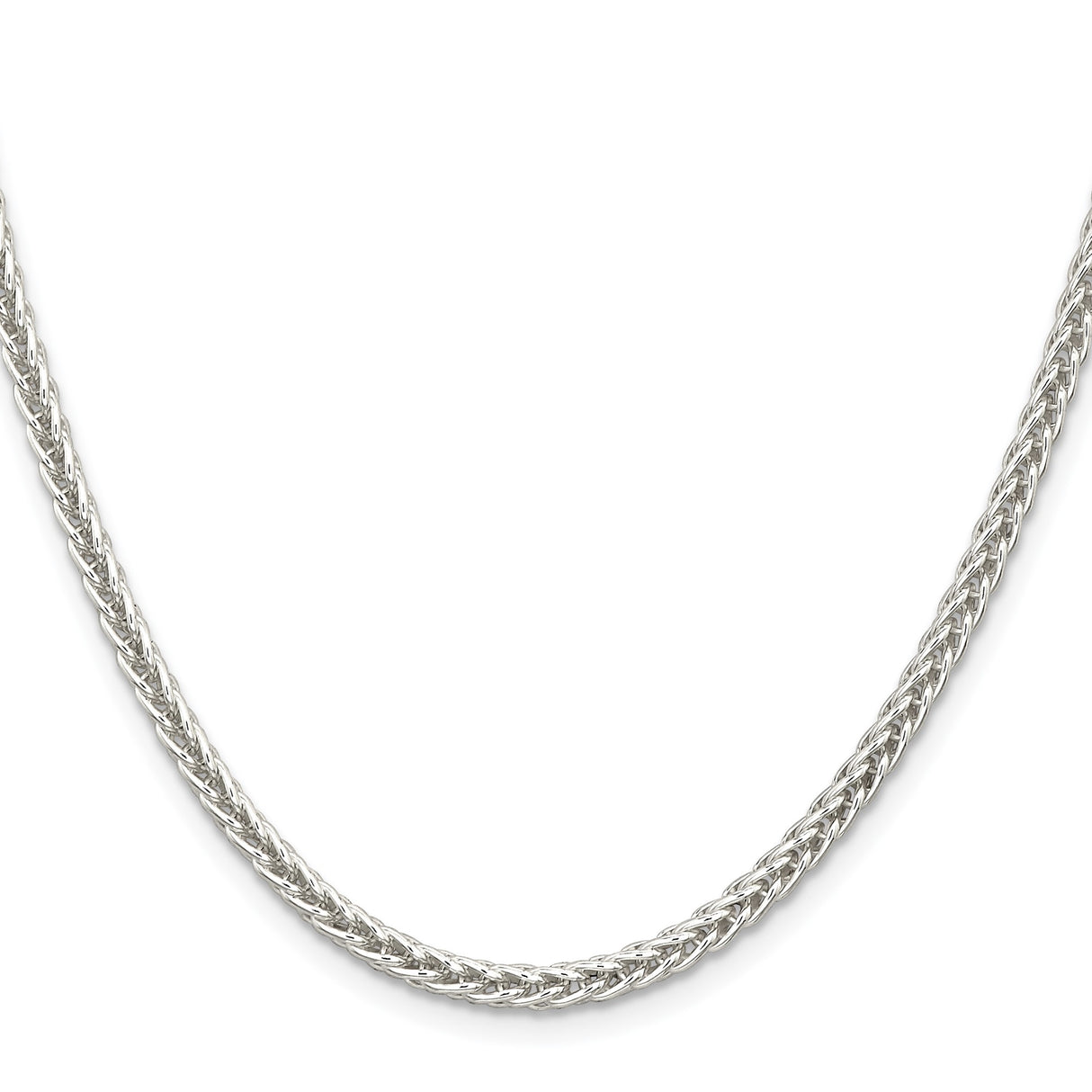 925 White Gold 3 mm Polished Chain Necklace, Solid