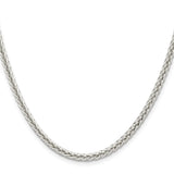 925 White Gold 3 mm Polished Chain Necklace, Solid