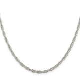 925 White Gold 2.75 mm Rope Chain Necklace, Polished