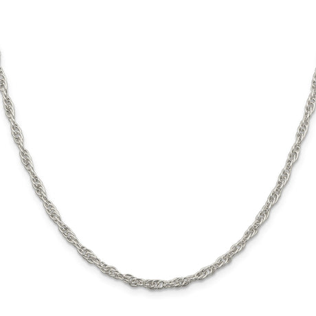 925 White Gold 2.75 mm Rope Chain Necklace, Polished