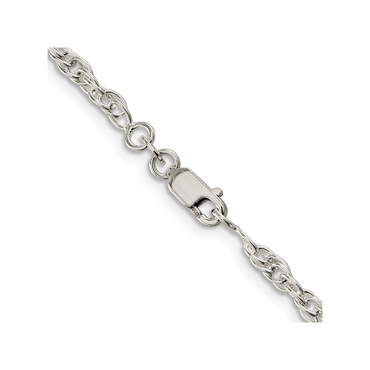 925 White Gold 2.75 mm Rope Chain Necklace, Polished alternate angle