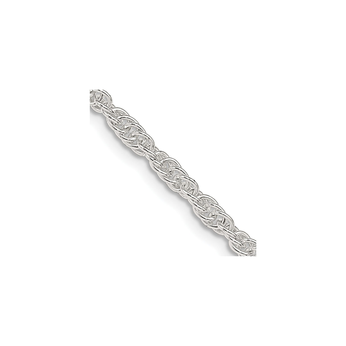 925 White Gold 2.75 mm Rope Chain Necklace, Polished detail view