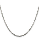 925 White Gold 2.5 mm Rope Chain Necklace, Polished