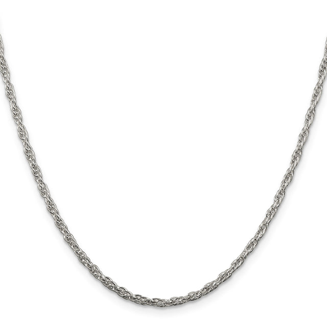 925 White Gold 2.5 mm Rope Chain Necklace, Polished