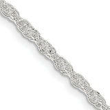 925 White Gold 2.5 mm Rope Chain Necklace, Polished detail view
