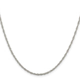 925 White Gold 1.95 mm Rope Chain Necklace, Polished