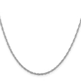 925 White Gold 2 mm Rope Chain Necklace, Polished