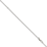 925 White Gold 1.6 mm Polished Chain Necklace, Solid detail view