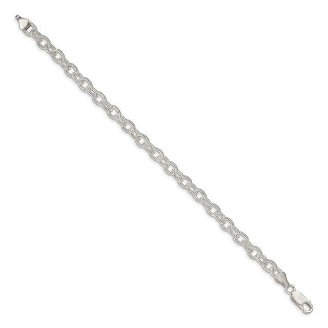 925 White Gold 6.25 mm Polished Chain Bracelet, Solid