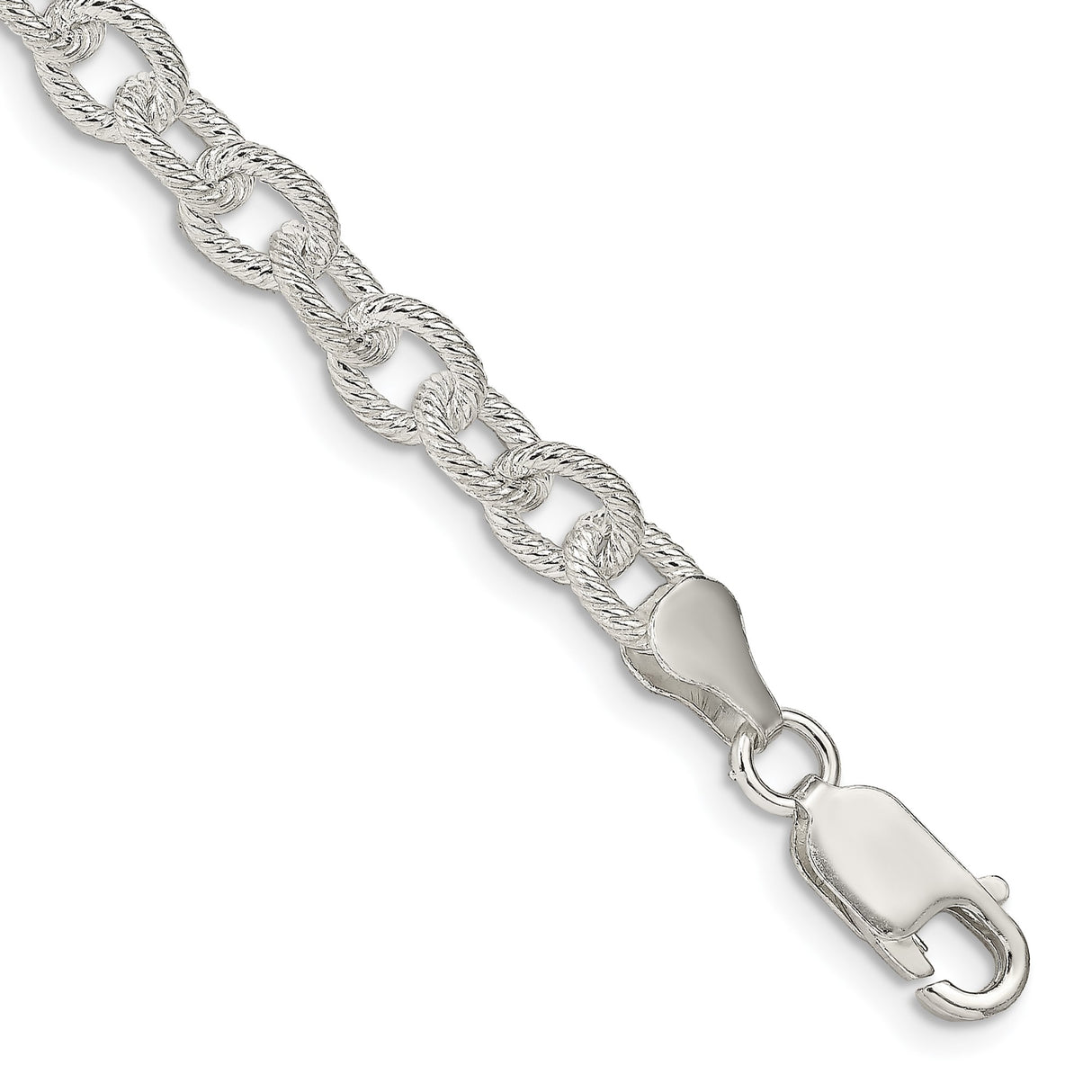 925 White Gold 6.25 mm Polished Chain Bracelet, Solid shown for scale