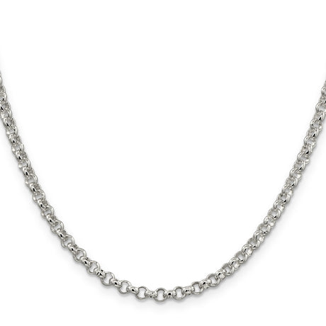 925 White Gold 4 mm Polished Chain Necklace, Solid