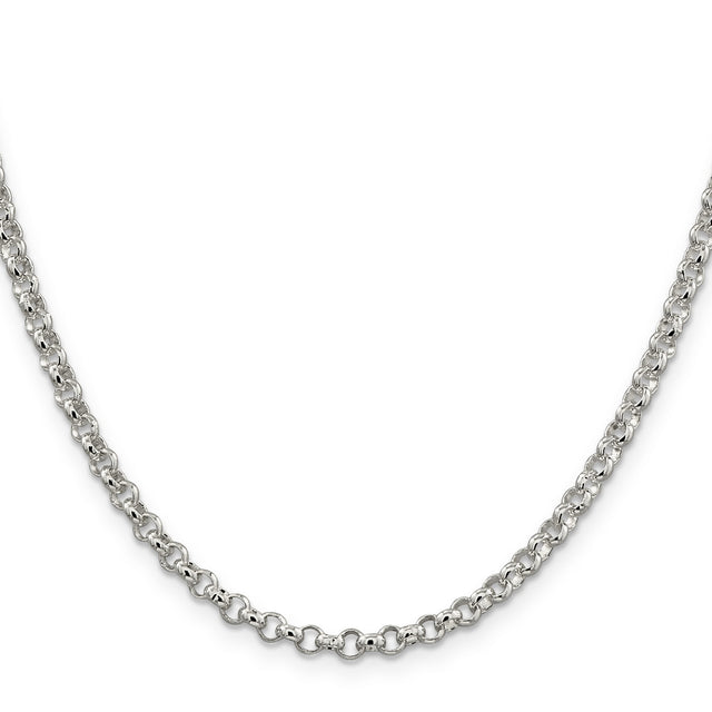 925 White Gold 4 mm Polished Chain Necklace, Solid