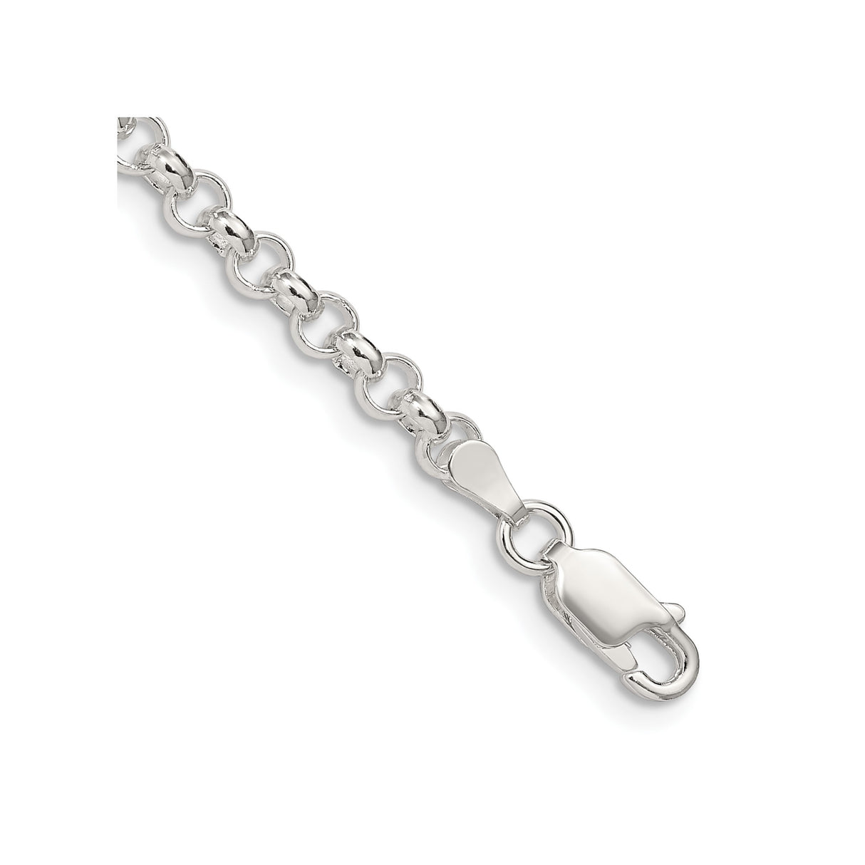 925 White Gold 4 mm Polished Chain Bracelet, Solid shown for scale