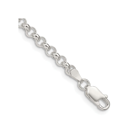 925 White Gold 4 mm Polished Chain Bracelet, Solid shown for scale