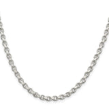 925 White Gold 4 mm Polished Chain Necklace, Solid
