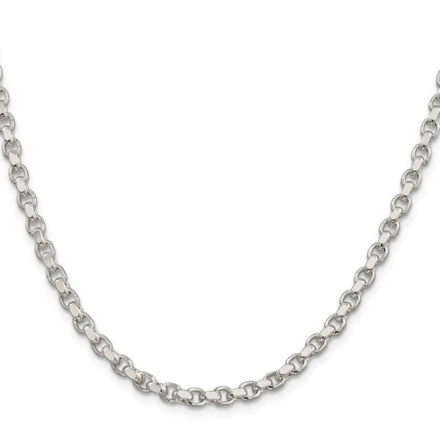 925 White Gold 4 mm Polished Chain Necklace, Solid