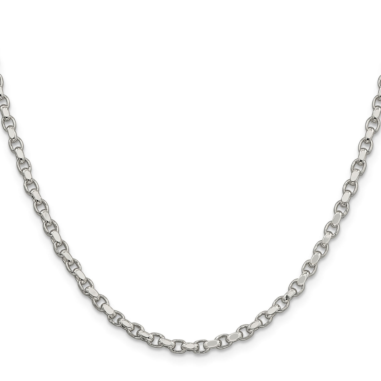 925 White Gold 3.5 mm Polished Chain Necklace, Solid