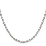 925 White Gold 3.5 mm Polished Chain Necklace, Solid