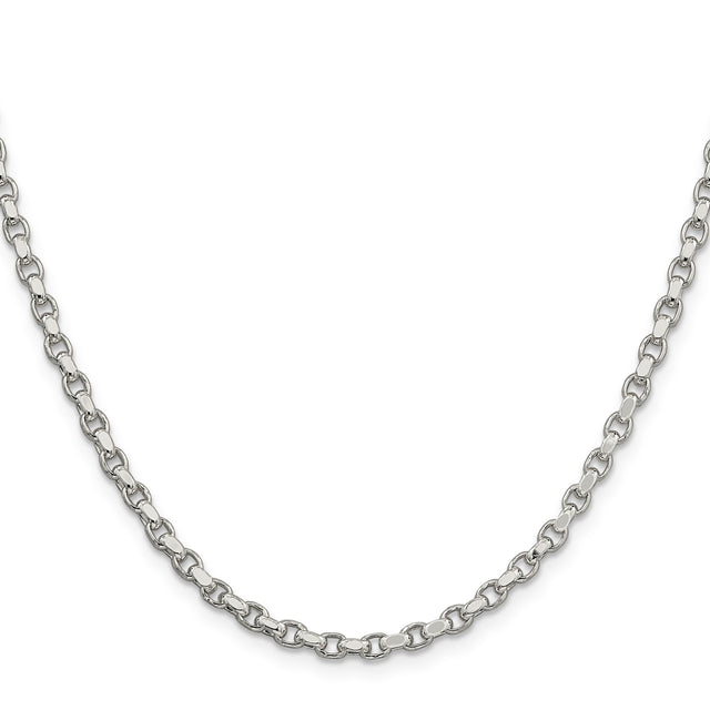 925 White Gold 3.5 mm Polished Chain Necklace, Solid
